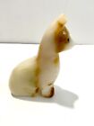 Vintage Hand Carved Stone Onyx Marble  sitting Cat Figurine Statue 4.5 in tall