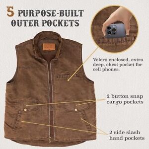 Men's Brown 8 Pocket  Poly Canvas Western Concealed Carry Vest