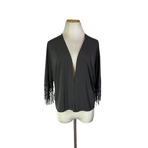 Easywear by Chico's Size 1 (M) Black Cropped Open-Front Cardigan Fringe