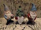 Lot Of  3 Garden Gnome Statues 6 Inch Tall Flowers Broom Bird House Red Bird