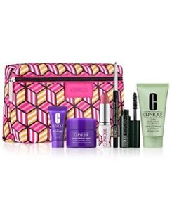 Macys Clinique Skincare Makeup 7 Pcs Deluxe Samples Gift Set Red Cube Bag