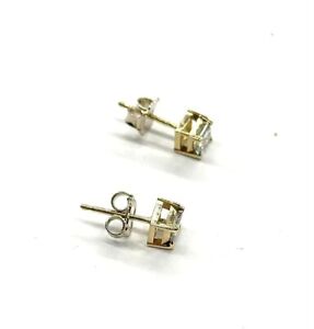 14k Yellow Gold YG 0.96g .44cttw Princess-Cut Diamond Earrings! (AZP020124)