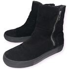 J Slides 8.5 Black Suede Faux Shearling Lined Double Zipper Platform Ankle Boots