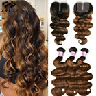 Indian Ombre Balayage Brown Body Wave Bundles Human Hair Weave with Lace Closure