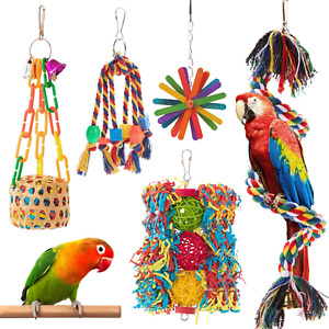 New ListingBird Toys Parakeet Toy Bird Chewing Shredding Foraging Toys with Rope Perch Hang