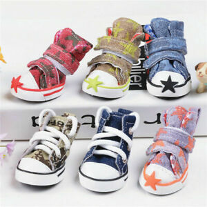 4pcs Pet Dog Boots Puppy Denim Sports Anti-slip Shoes Sneakers SMALL Dogs