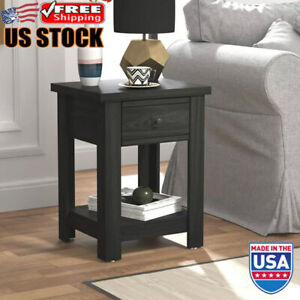 Modern Wood Rectangular End Table W/ 1 Drawer Remote Controls Books Stand Home