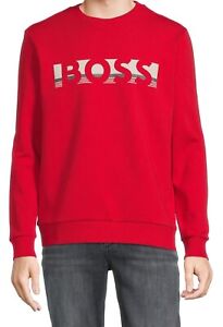 Hugo Boss Mens Salbo 1 Logo Sweatshirt Cotton Blend Pullover Sweater Red Size XL