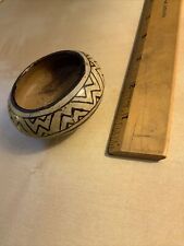 Native american pottery bowl small miniature Vtg black white zigzag Museum Numbe