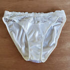 New VTG Victoria Secret Second Skin Satin Hi Cut lace Embroidered white Panty L