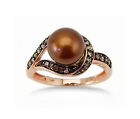 Pearl Ring 14K Rose Gold Chocolate Brown Diamond & Brown Pearl Ring .19ct