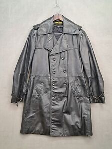 Vintage Double Breasted Leather Trench Coat 42 Jacket Black 70's Duster