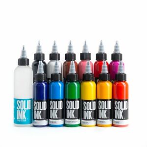 Solid Ink Tattoo 12 Color Ink set 1 oz Bottle + The Mixer 2 oz 100% Authentic