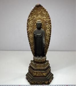 BUDDHA AMIDA NYORAI AMITABHA Wooden Statue 12.9 inch 19TH C EDO Japanese Antique