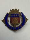 Vintage Antique Brass Metal Enamel Paris Pin Badge