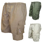 Mens Elasticated Cargo Shorts Casual Work Combat Drawstring Pockets Chino Pants