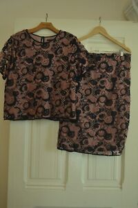 BLACK AND TAUPE OVERLAY CROCHETED FLORAL LACE SKIRT OUTFIT BY ANN TAYLOR ~ 12/14