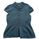 Vintage Suzie Women’s Teal Blue Chunky Knit Wool Blend Cardigan Size XL Buttons