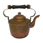 Vtg Tin Lined Wood Handle Copper Tea Kettle Stove Top Country Kitchen Decor