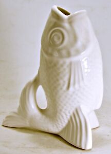 White Koi Fish Ceramic Vase 6 1/2 inches tall
