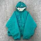 VINTAGE Reebok Jacket Mens M Green Quilt Lined Big Logo Hooded Puffer Coat 90s