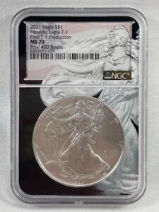 2021 American Silver Eagle, First T-1 Production, NGC MS 70, Black Slab  C13.8