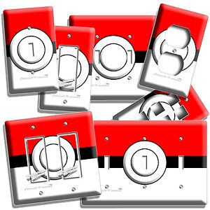 INSPIRED BY POKEMON RED POKE BALL LIGHT SWITCH OUTLET WALL PLATE ROOM HOME DECOR