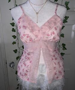 Kawaii Milkmaid Coquette Lacy Split Front Cami blouse Top Y2k 2000s Guess Vibe M