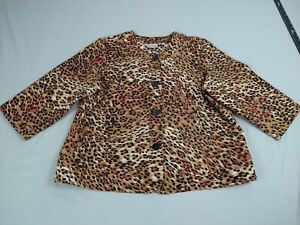 Joanna Short Dress Jacket Ladies XL Brown Animal Print Button Down 3/4 Sleeves