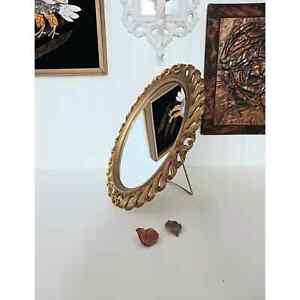 Vintage Syroco Vanity Mirror Ornate Gold Easel Small Table Top Mirror USA Made
