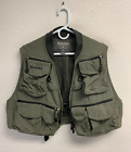 SIMMS Men's Fishing Vest XL Cropped Olive Green Buckle Zip Pockets Utility EUC
