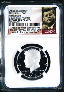 2021 S Proof SILVER Kennedy Half Dollar 50c NGC PF70 UC FR 7-Coin SET Version