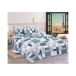 Geometric Pattern Quilted Bedspread   Queen & King Quilted Bedding 3-PC Set Gray