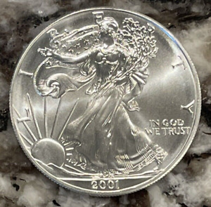 2001 American 1 oz 999 Fine Silver Eagle $1 Coin BU - Ships in Capsule