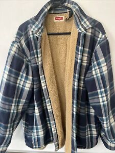 Wrangler Sherpa Lined Flannel Jacket - Blue and White Plaid - Mens Large