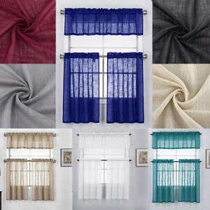 3 Piece Linen Semi Sheer Kitchen Window Treatment Curtain Tiers and Valance Set