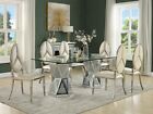 NEW 7 piece Modern Dining Set - Glass Top Metal Base Table & Ivory Chair Set NA4