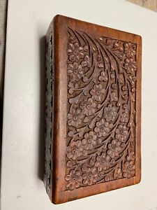 Intricate  Carved Wooden Box Floral Pattern