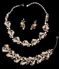 Schiaparelli Signed Rare 1950's Silvertone Pearl Necklace Bracelet Earrings Set