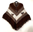 Vintage Peruvian Alpaca Wool Poncho w/ Fringe Natural Colors