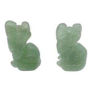 Adorable! 2 Aventurine Sitting Carved Cat Animal Beads | 21x12x8mm | Green