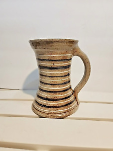 Hand Thrown Studio Art Pottery Coffee Mug Coffee Cup Signed Artist Glazed Stipes
