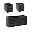 3 Piece Bedroom Set with 6-Drawer Double Dresser and Two Night Stands in Blac...
