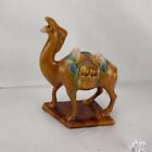 Vtg Chinese Tang Dynasty Drip Style Glaze Ceramic War Camel Figurine brown 6.5”