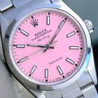 ROLEX AIR KING UNISEX STAINLESS STEEL PINK DIAL SMOOTH BEZEL OYSTER BAND WATCH