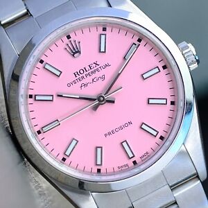ROLEX OYSTER PERPETUAL AIRKING STAINLESS STEEL PINK DIAL SMOOTH BEZEL WATCH