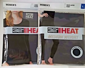 32 Degrees Heat Women's Baselayer Thermal Shirts & Pants 2pcs/set, SIZE,S,M,L,XL