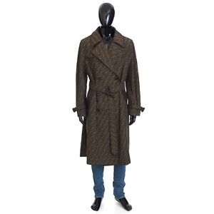 FENDI 5500$ Double Breasted Trench Coat In Brown FF Jacquard Fabric