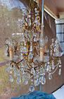 VINTAGE ITALIAN TOLE CRYSTAL PRISMS CHADELIER 6 ARMS ELECTRIC