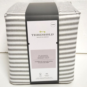 Grey Stripe Flannel Sheet Set - Queen - Threshold - 100% Cotton - New